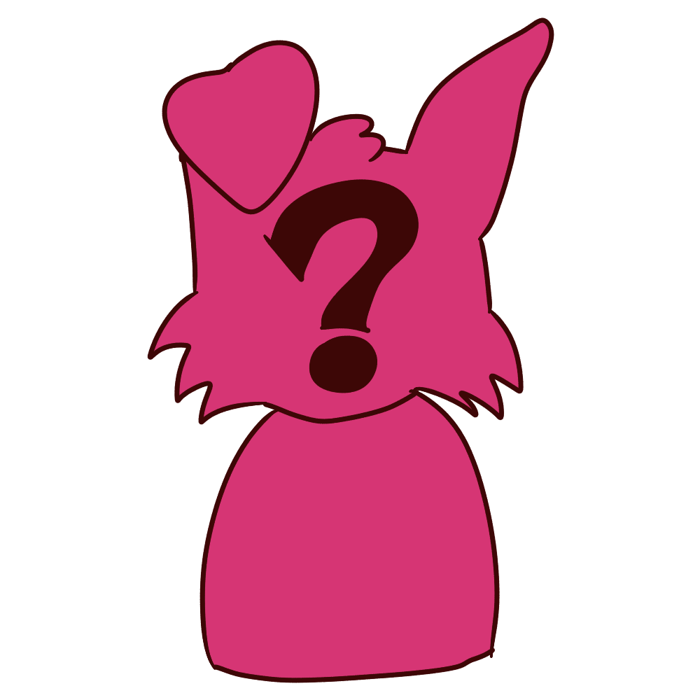 a pink dog outline with a question mark over the face